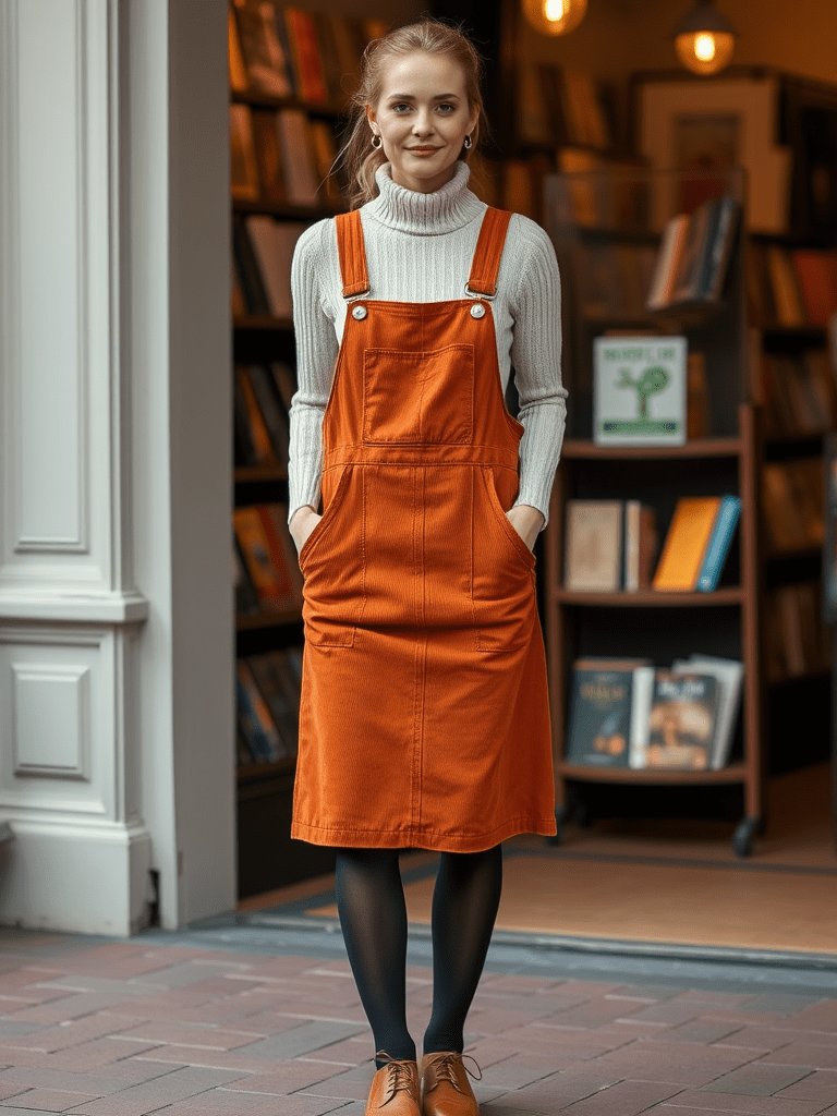 Cute corduroy overall dress outfit for fall from Shein