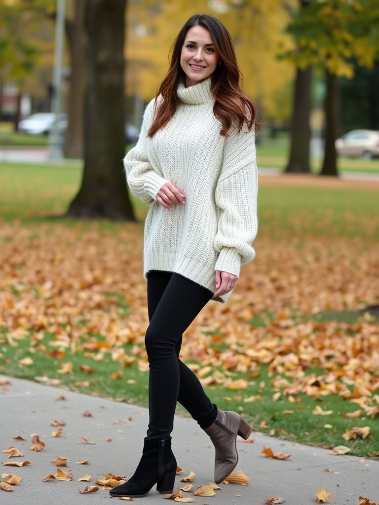 Woman in oversized sweater and leggings for simple fall outfit