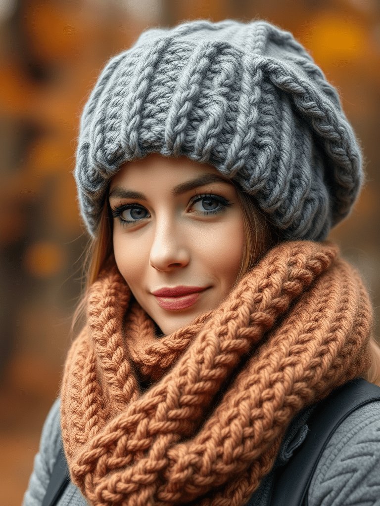 Boho fall outfit: Slouchy beanie with chunky scarf