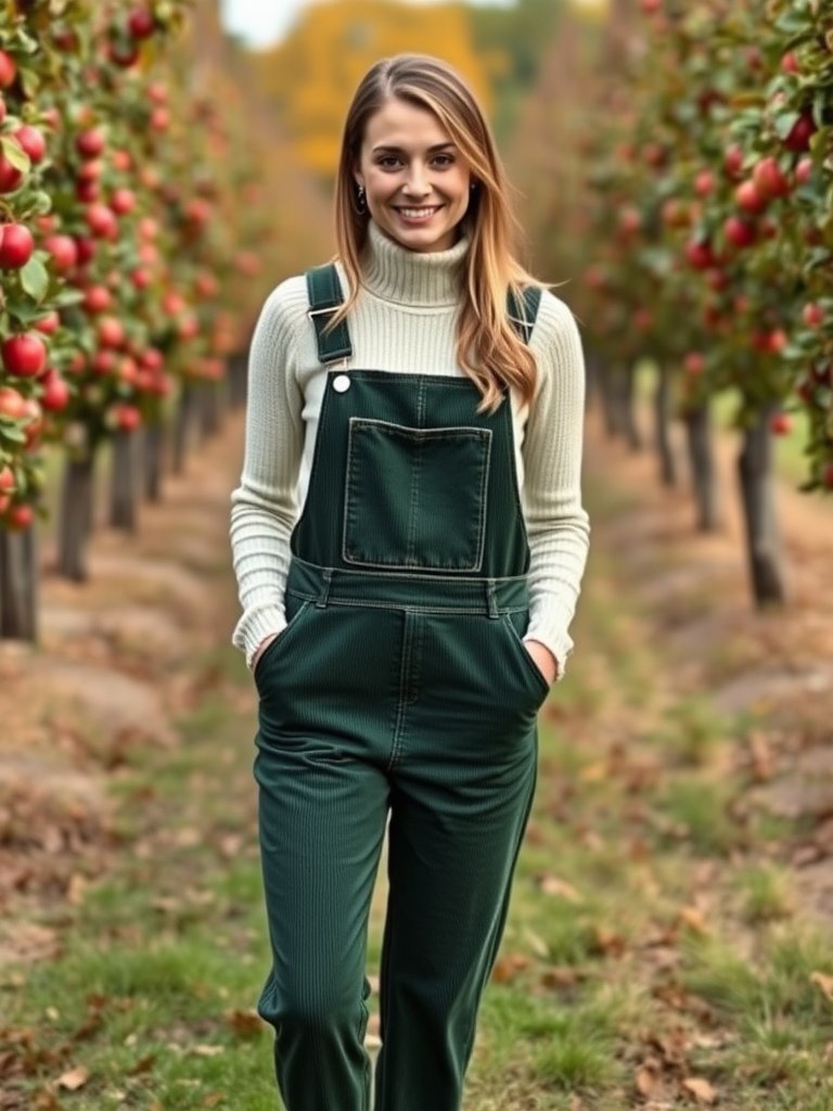 Cute fall outfit: Corduroy overalls and turtleneck for a playful autumn style