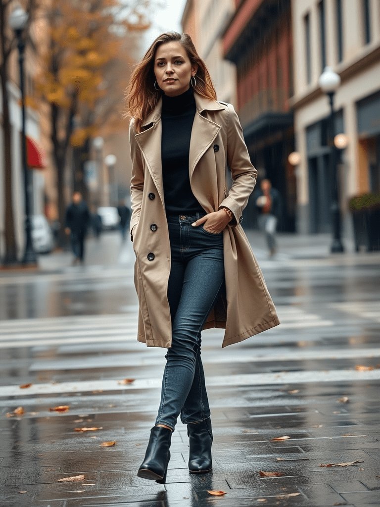 Woman in trench coat and ankle boots for classic fall style