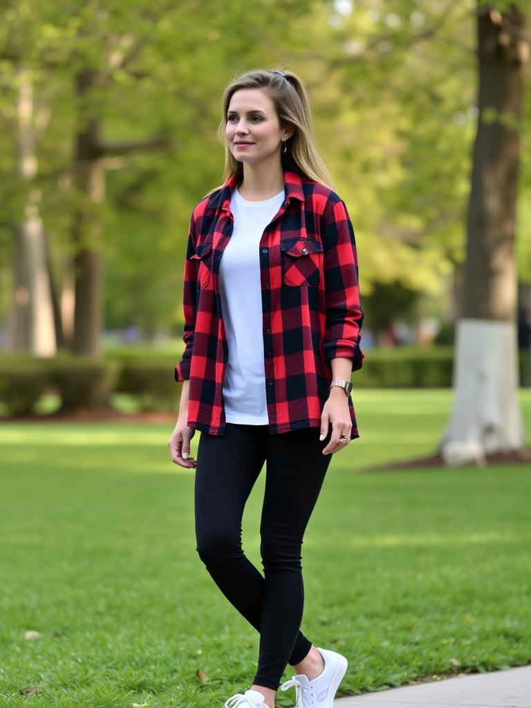 Woman in shacket and leggings for casual fall style
