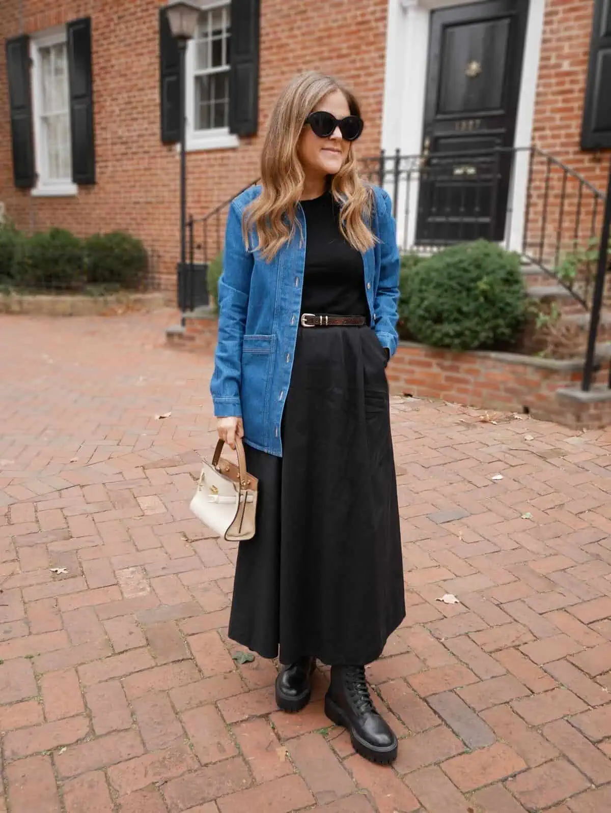 Black-maxi-skirt-combat-boots-denim-jacket