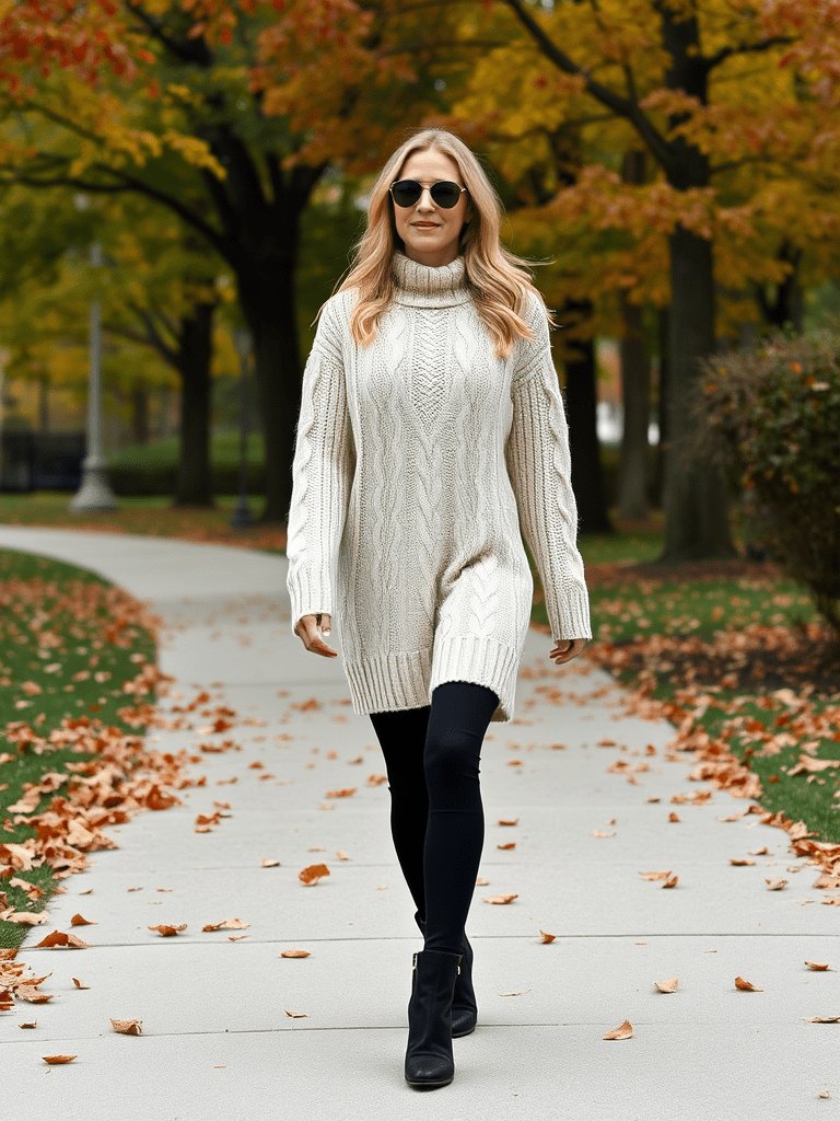 Woman in oversized sweater and leggings for early fall outfit