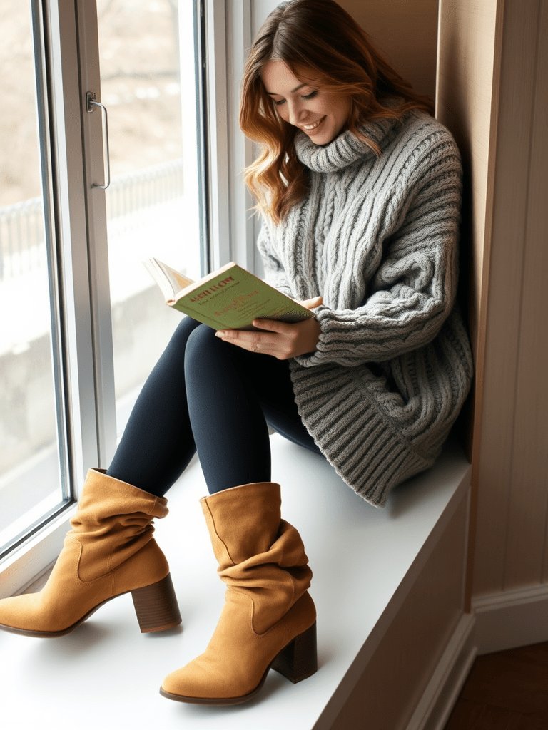 Cozy fall outfit with sweater and slouchy boots