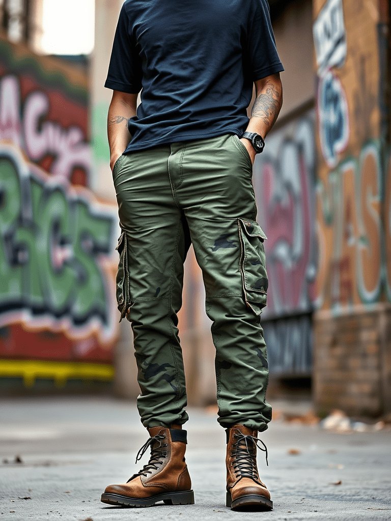 Edgy fall outfit: Camo pants with band tee