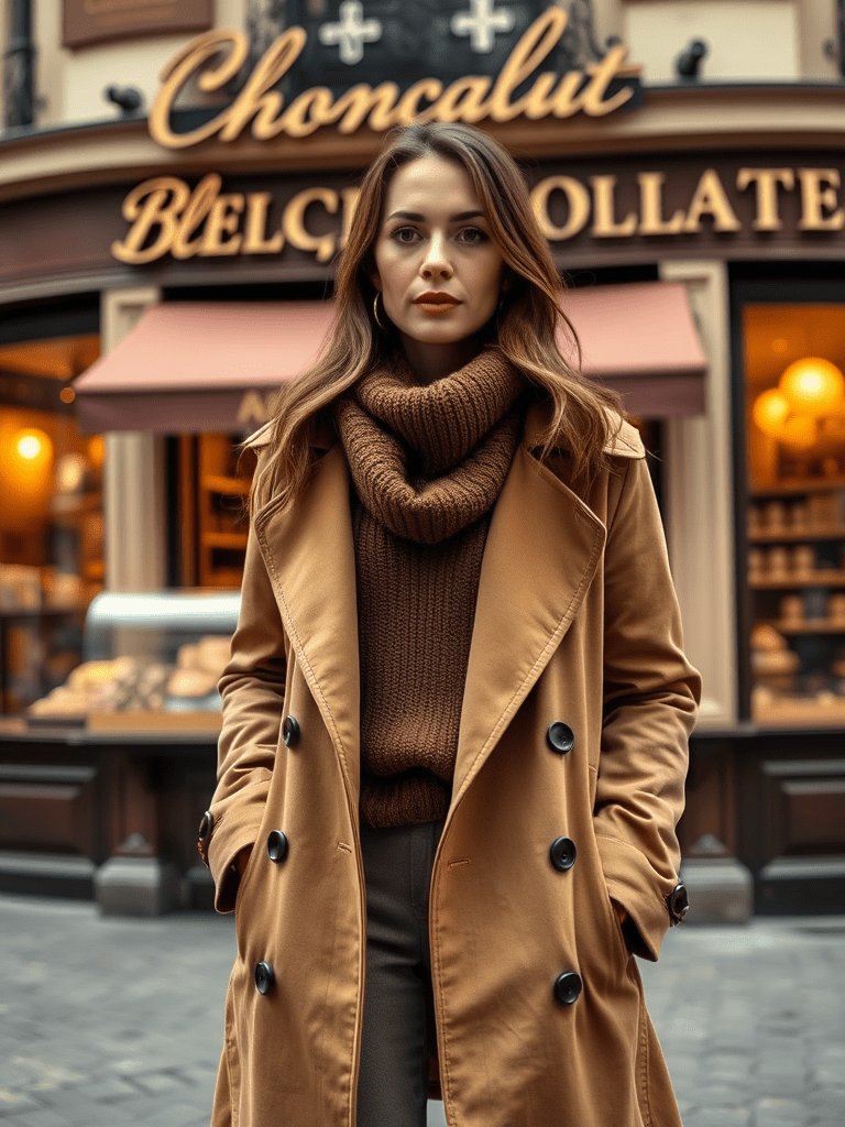 Belgian-inspired layered fall outfit in chocolate tones