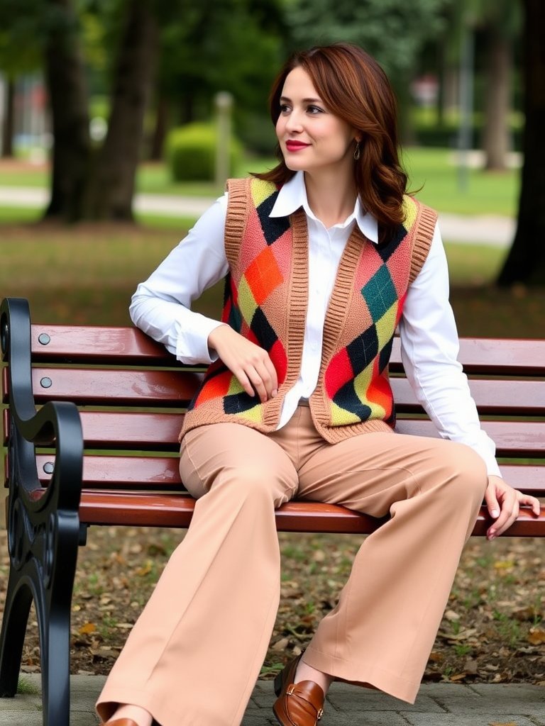 90s preppy fall outfit: sweater vest and button-up