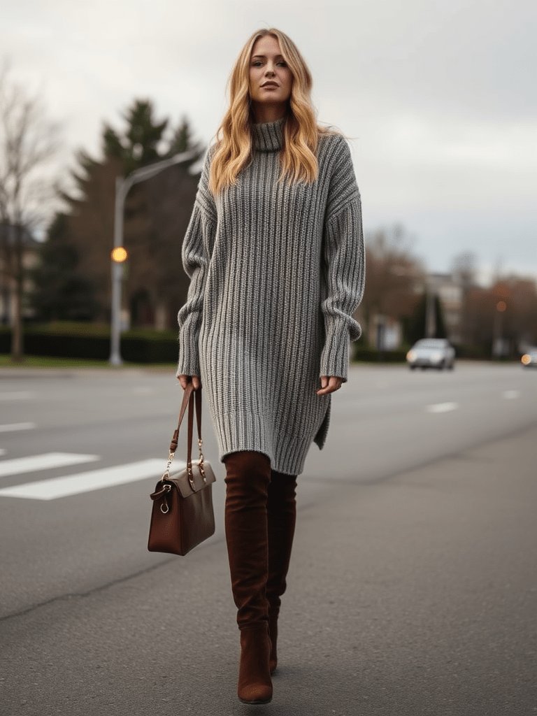 Sweater dress boots outfit
