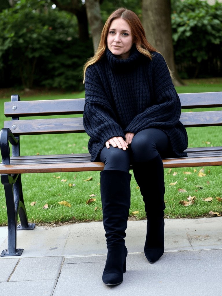 Cozy fall outfit with leggings and over-the-knee boots