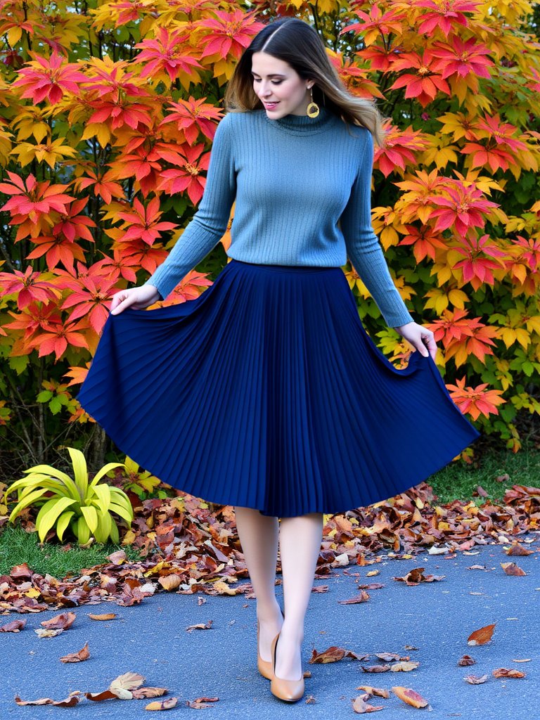 Elegant preppy fall outfit featuring pleated skirt