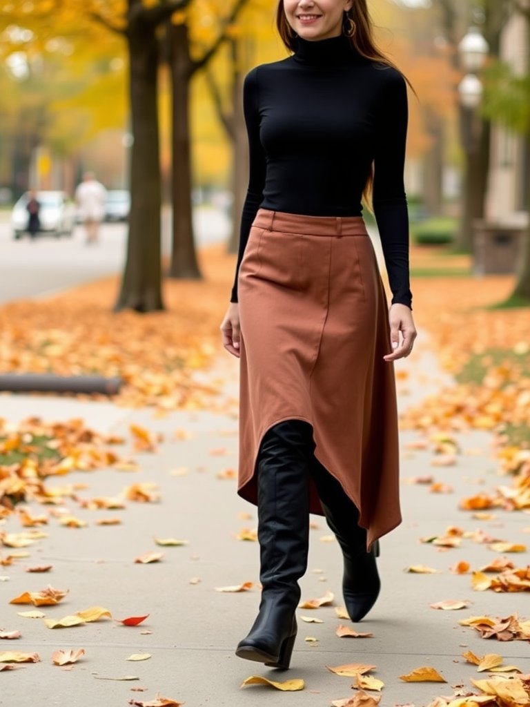 Asymmetrical skirt fall outfit