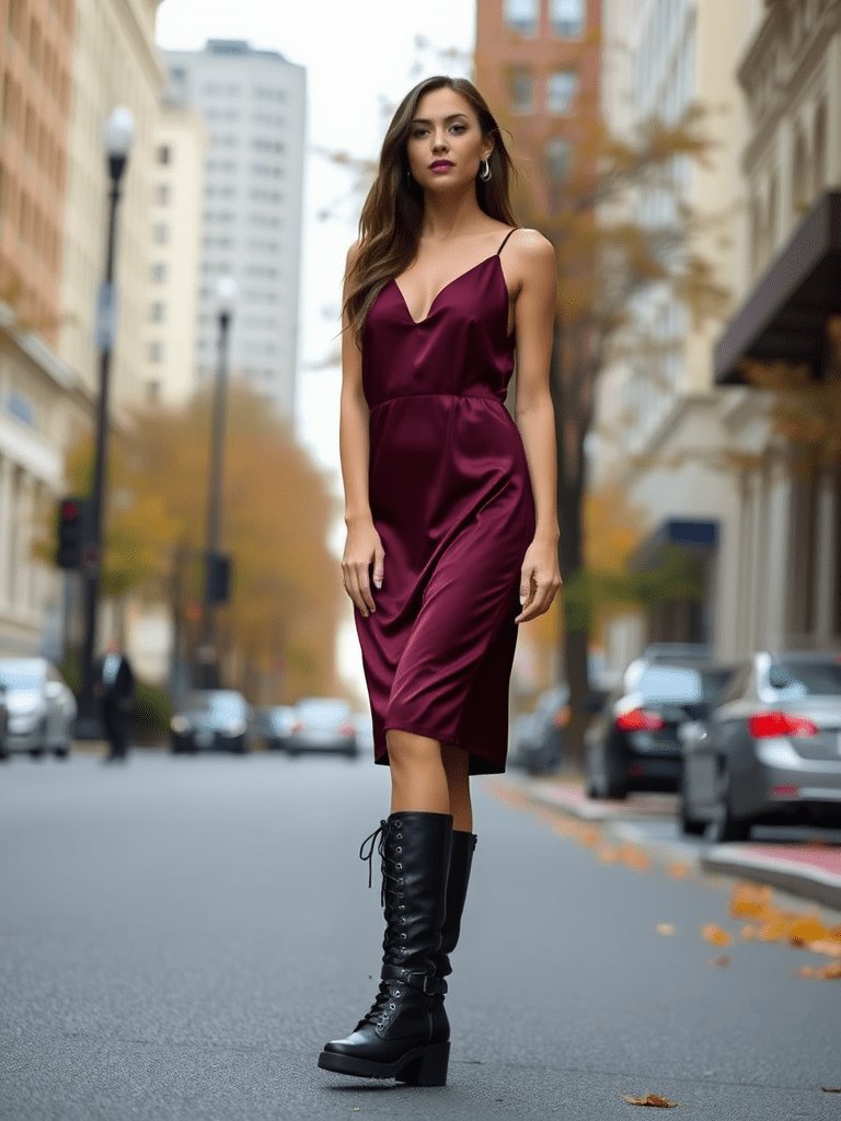 90s inspired fall outfit: slip dress with combat boots