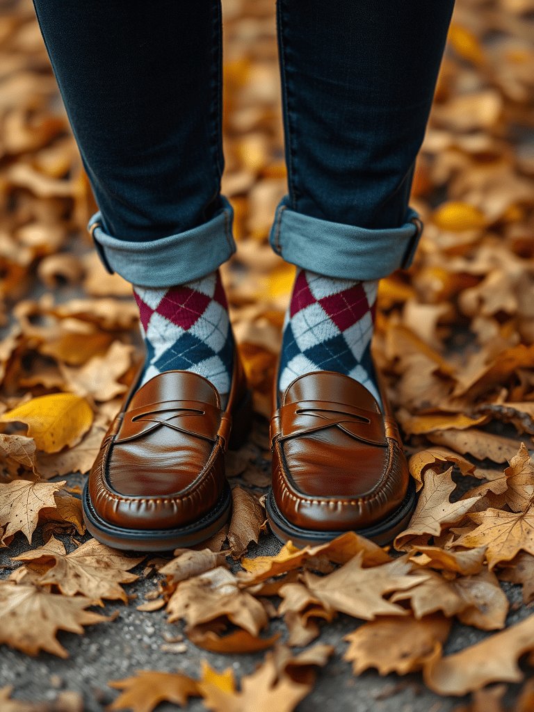 Preppy fall outfit featuring classic penny loafers