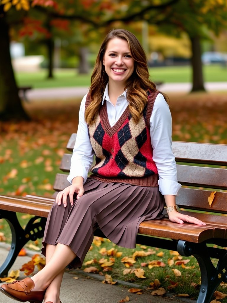 Trendy preppy fall outfit featuring argyle pattern
