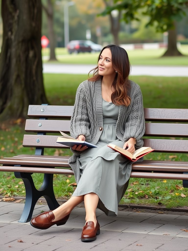 Comfortable preppy fall outfit with cozy cardigan