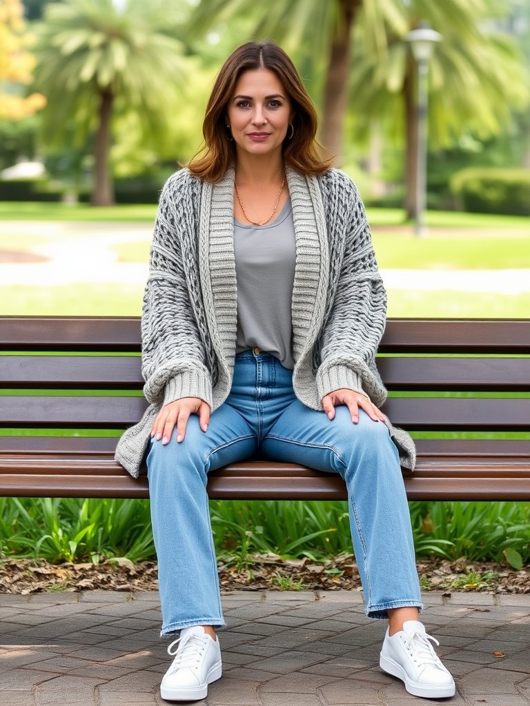 Comfortable chunky cardigan and mom jeans outfit for fall from Shein
