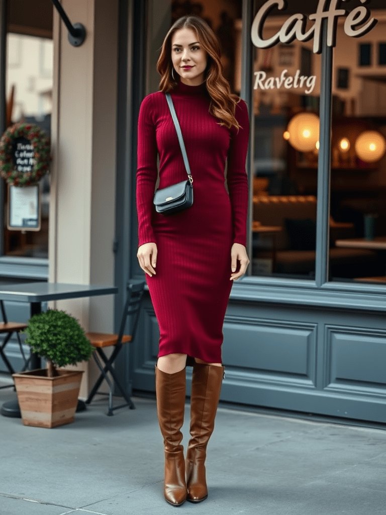 Stylish midi sweater dress outfit for fall from Shein