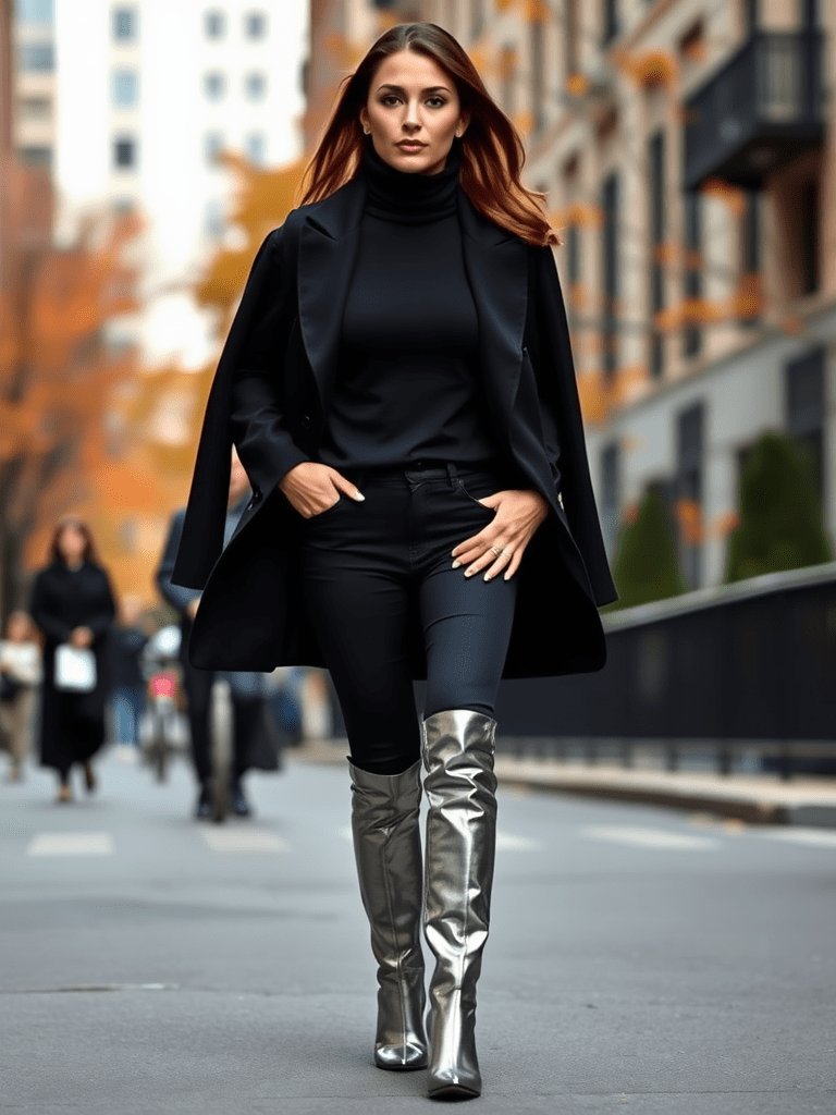Edgy fall outfit: All-black ensemble with statement boots