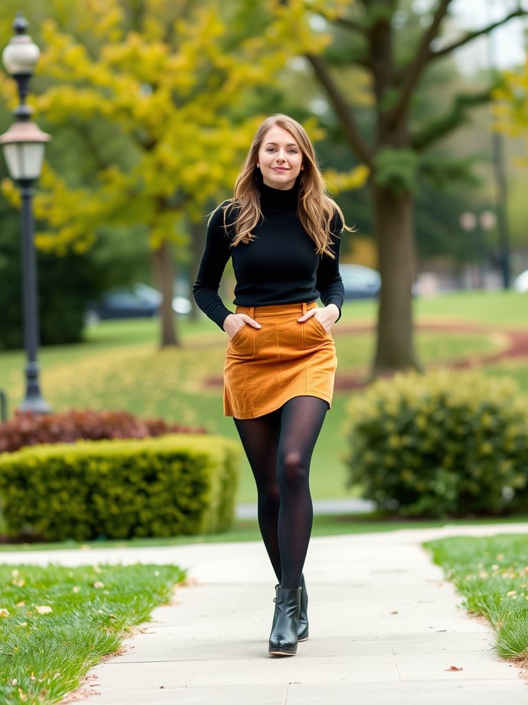 Suede mini skirt fall outfit with tights