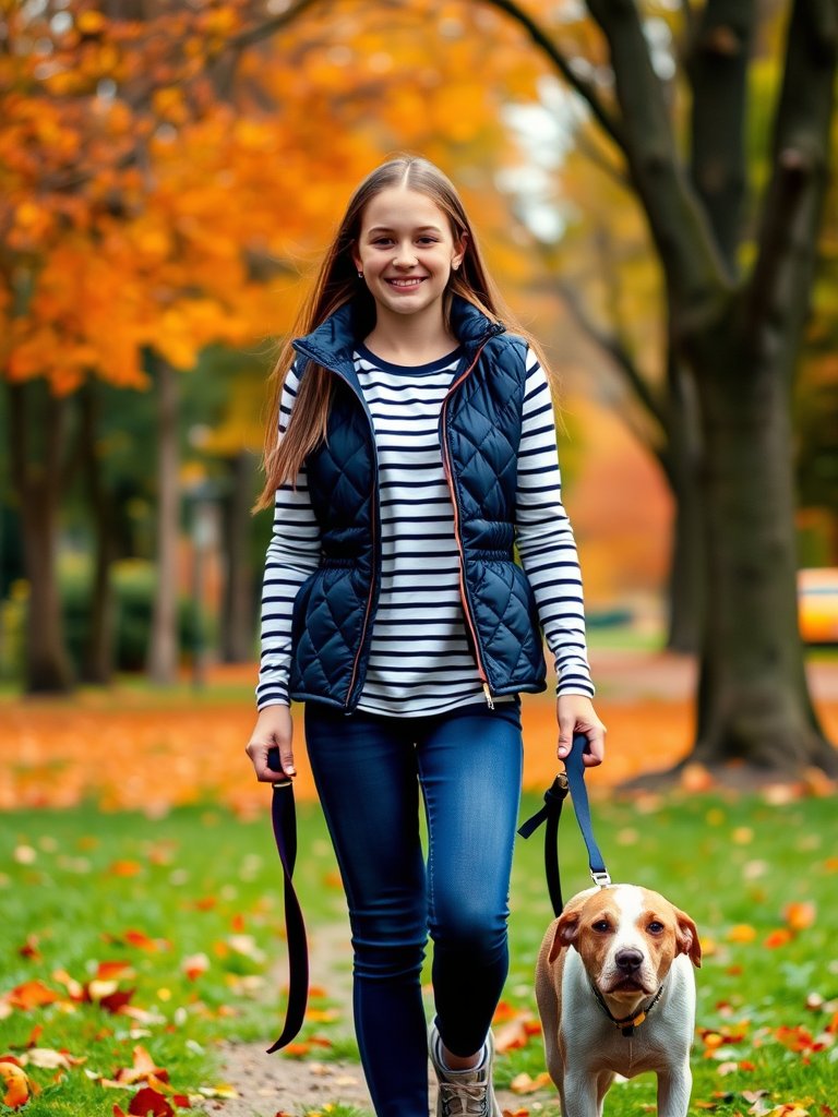 Teen girl in puffer vest and long-sleeve tee for casual fall look