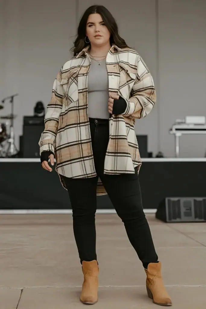 Plus-Size-Winter-Country-Concert-Checked-Shacket-with-Skinny-Jeans-Outfit-683x1024