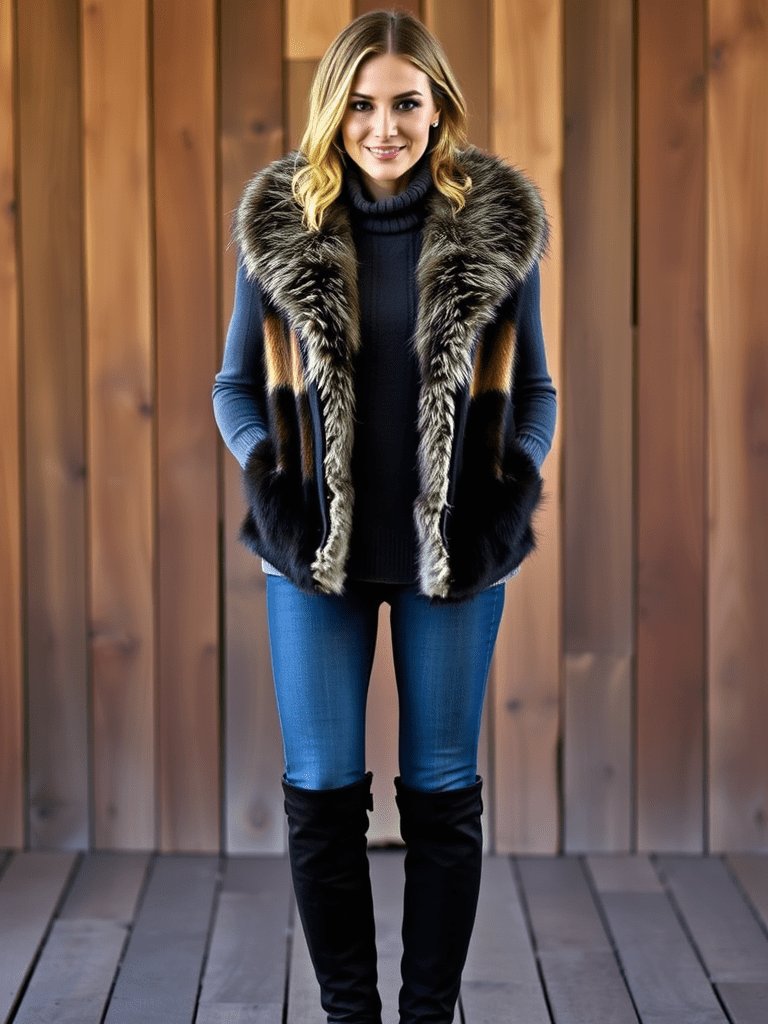 Cozy faux fur vest and turtleneck outfit for fall from Shein