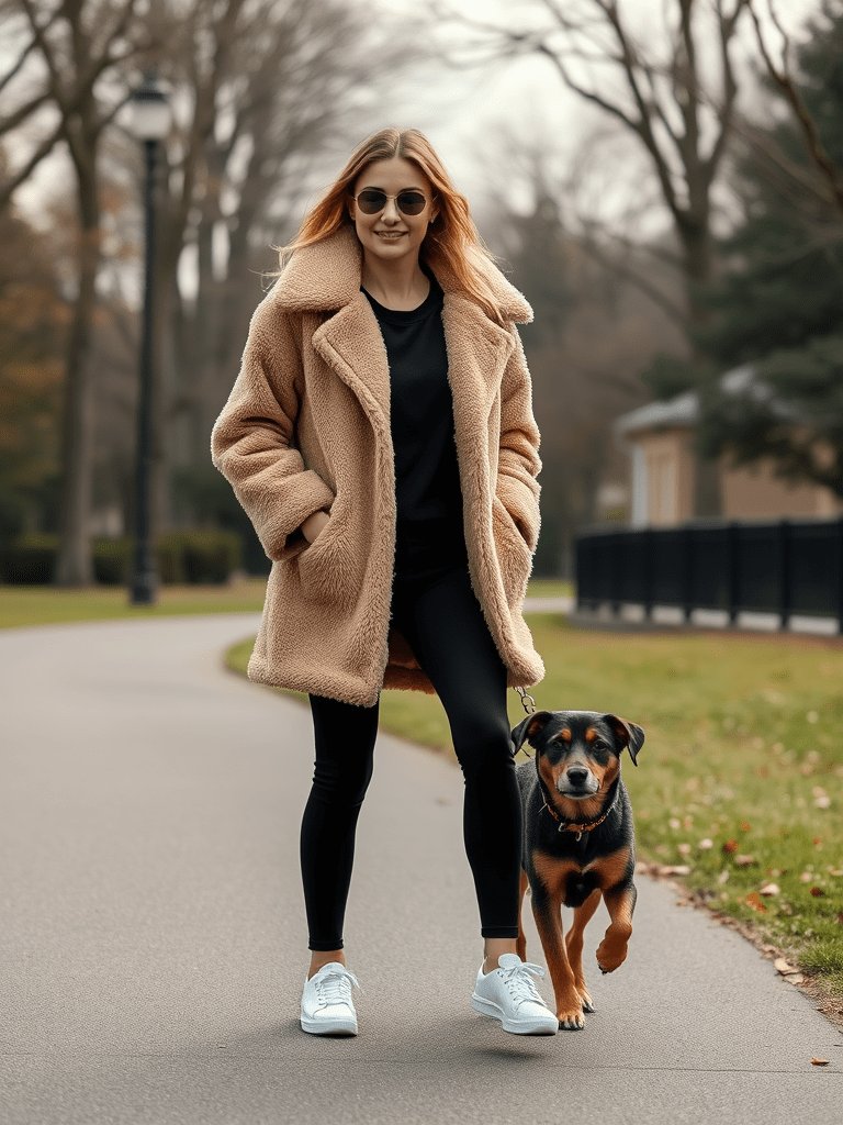 Comfortable teddy coat and leggings outfit for fall from Shein