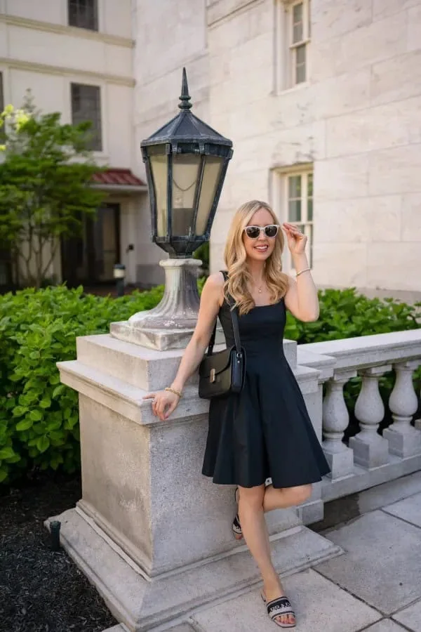 classic-style-blogger-wearing-black-mini-dress-in-summer