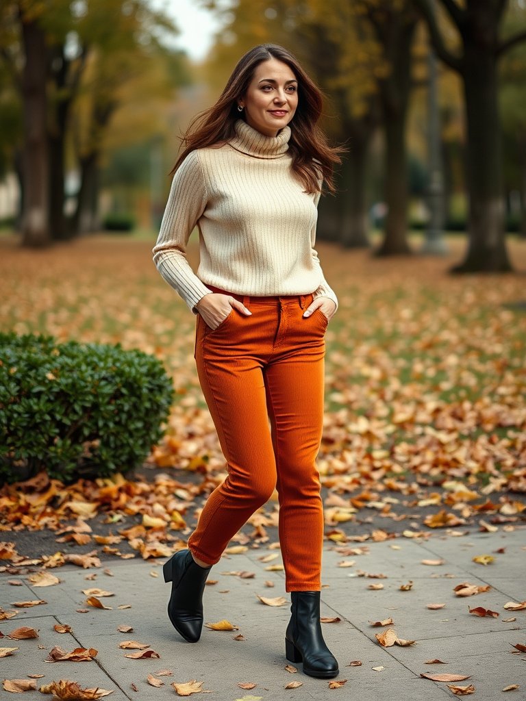 Retro fall outfit with corduroy pants and Chelsea boots