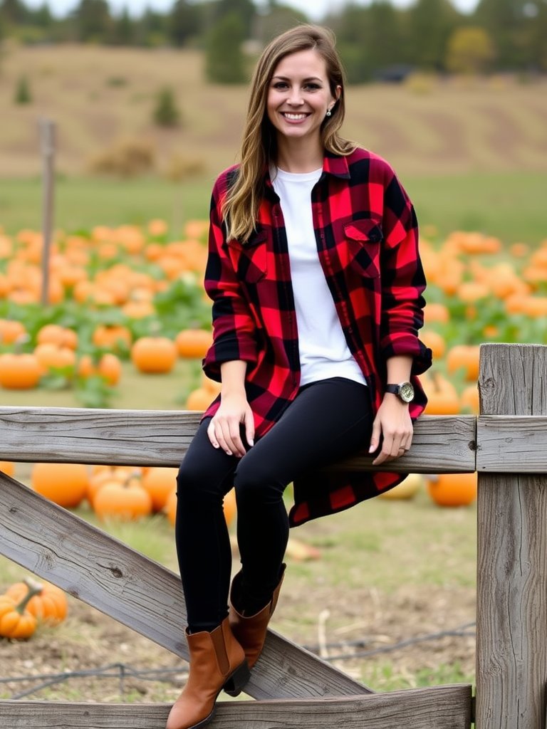 Classic fall outfit: Flannel shirt and skinny jeans for a timeless autumn look