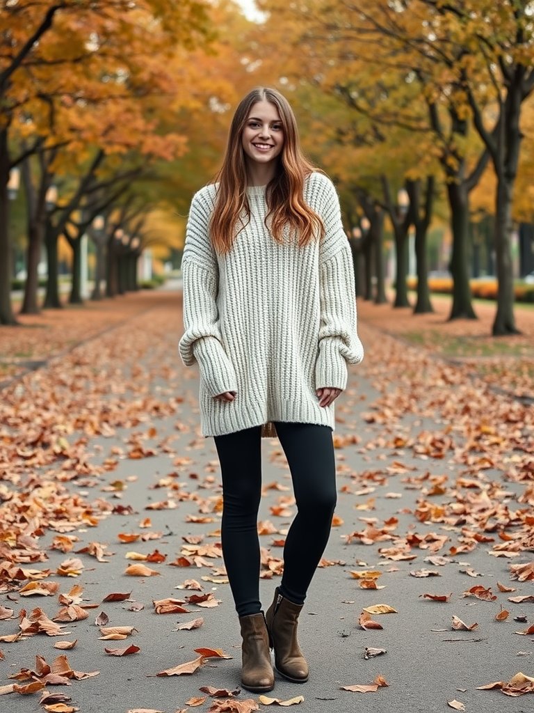 Aesthetic fall outfit: Oversized sweater and leggings for cozy autumn style