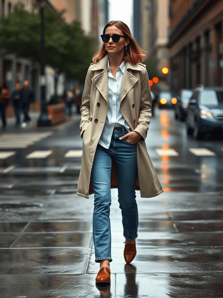 Timeless trench coat and straight-leg jeans outfit for fall from Shein