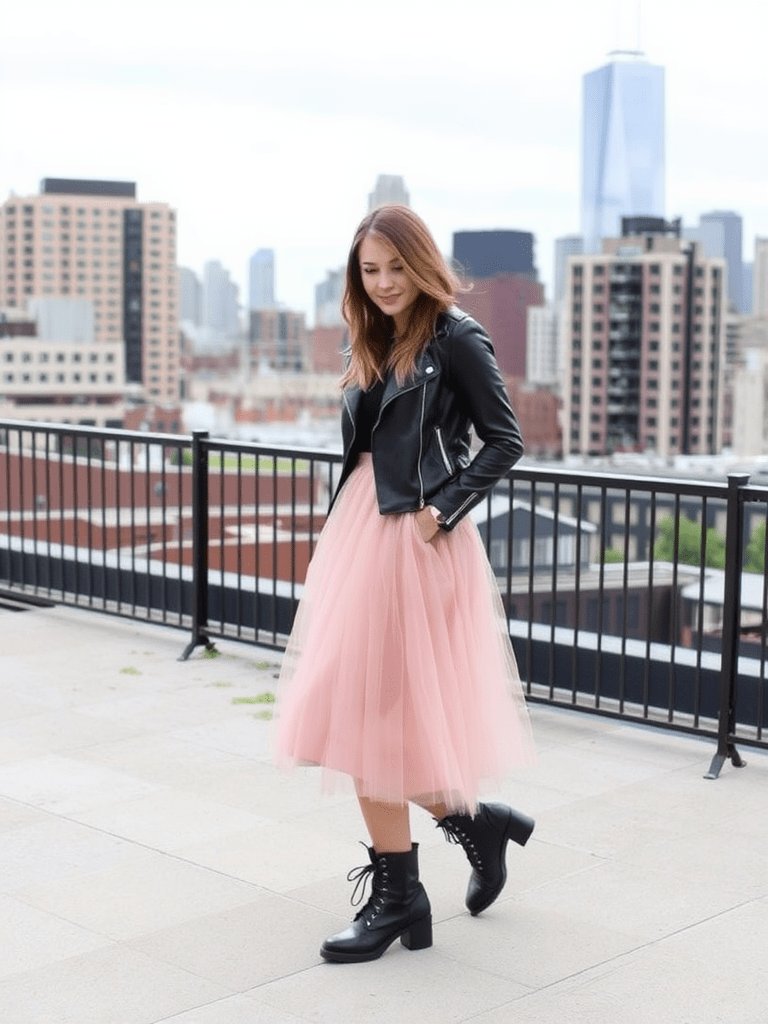 Tulle skirt edgy fall outfit