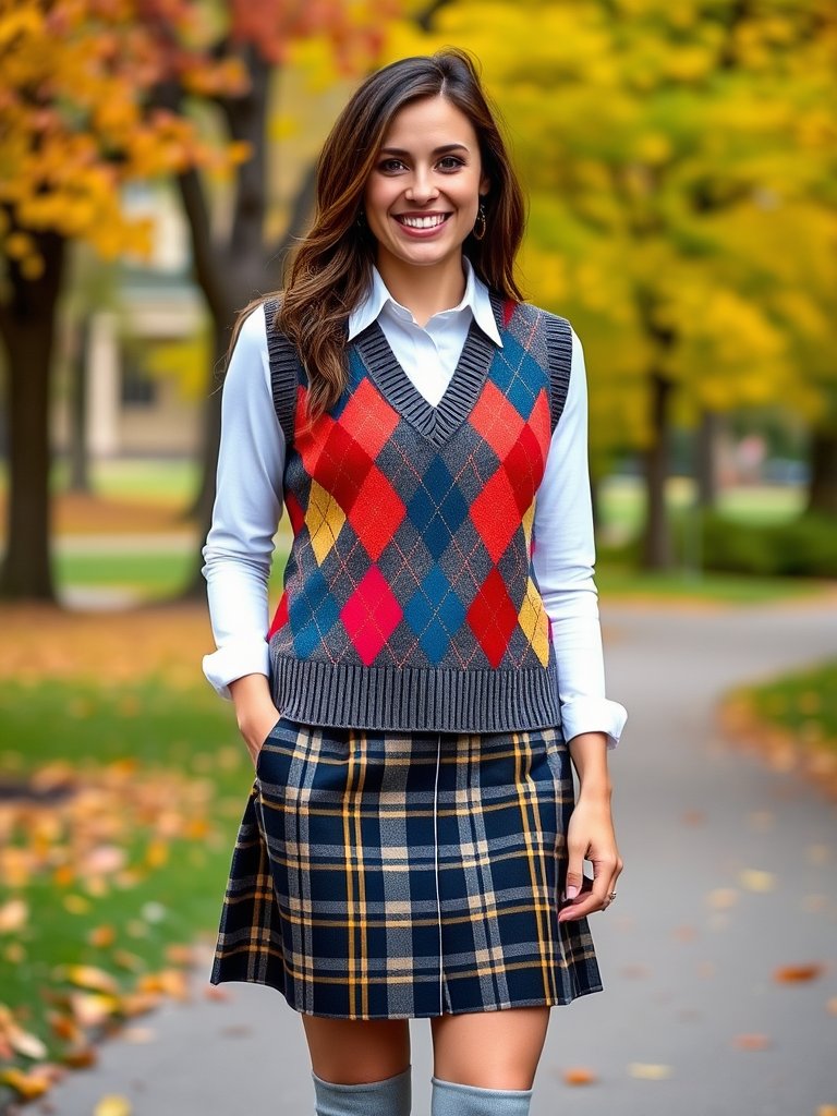 Preppy fall outfit featuring a trendy sweater vest
